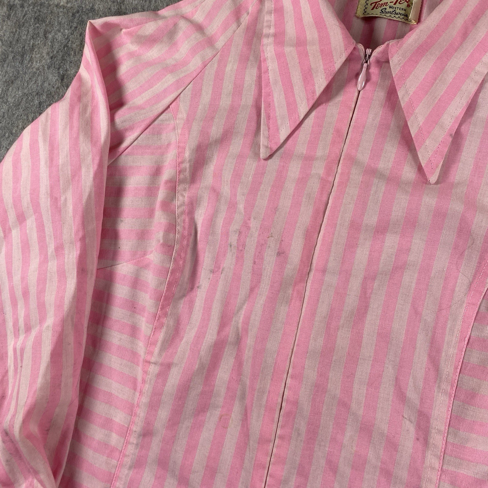 True Vintage Tem Tex Over Shirt Women’s 20×27 Rockabilly Pink Striped 1950s USA
