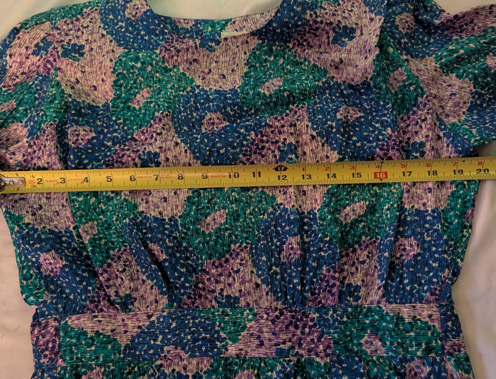 Designer Norah Noh VTG Silk Women Dress Sz 8P Impressionist Blue Green Chic Midi