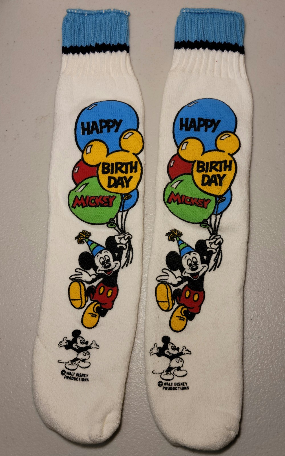 NOS VINTAGE Walt Disney Productions Mickey Mouse Happy Birthday Tube Socks 1978