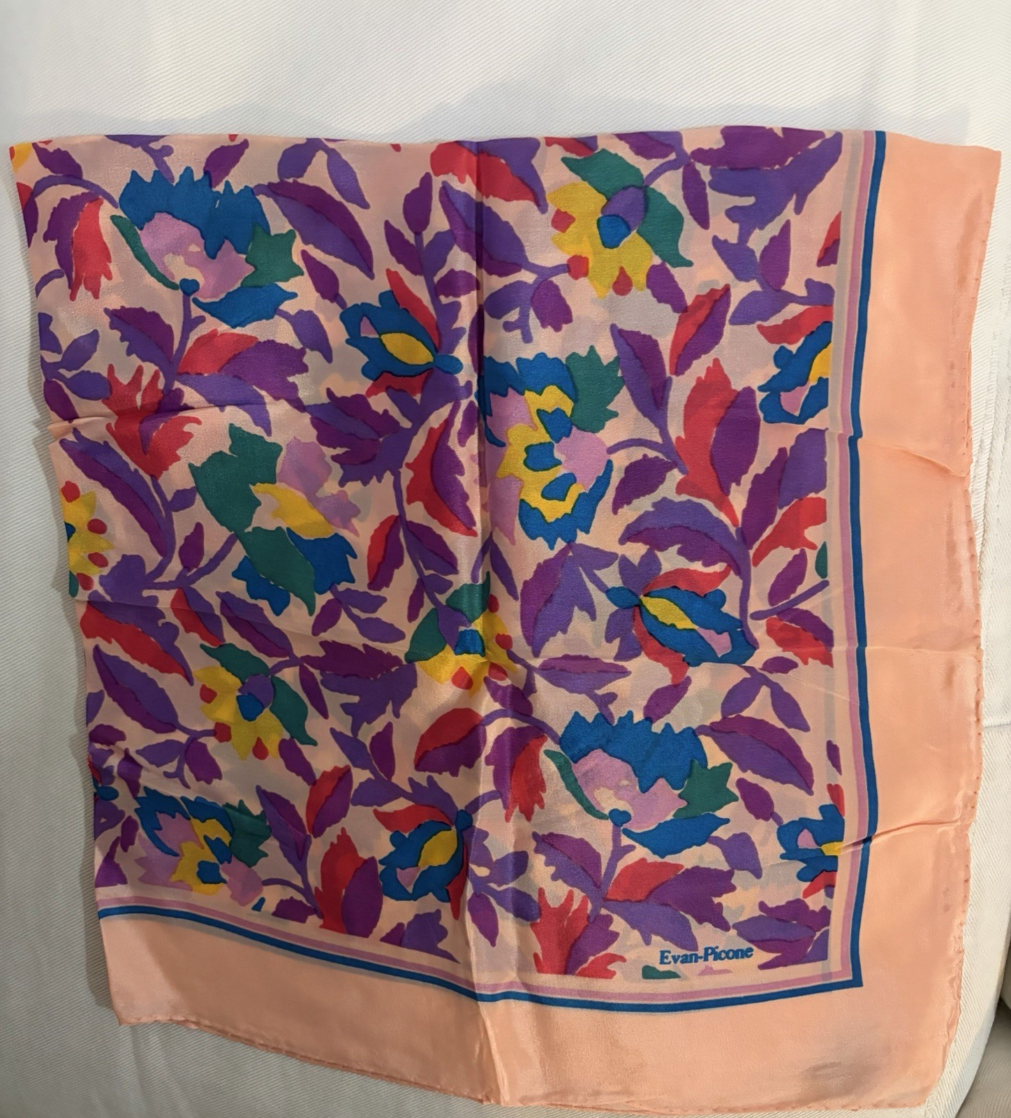 Vintage Signed EVAN PICONE Floral SILK SCARF 27” X 27” Made In Japan Cottagecore
