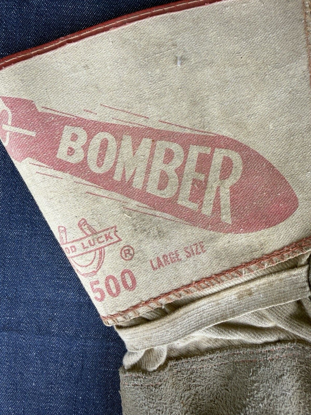 Vintage Workwear Gloves Good Luck Bomber Union Made Leather Canvas Large 50s