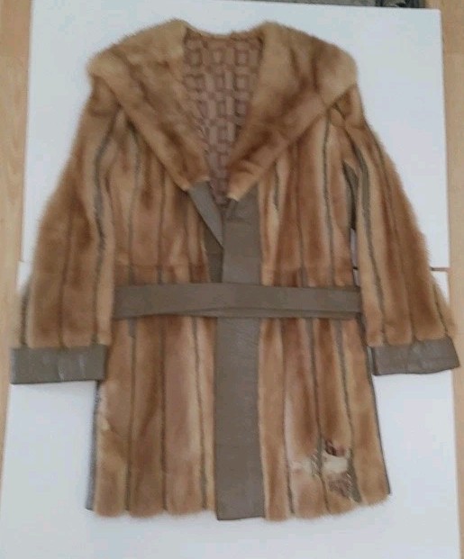 Mink and Leather Coat with Belt. Some Damage