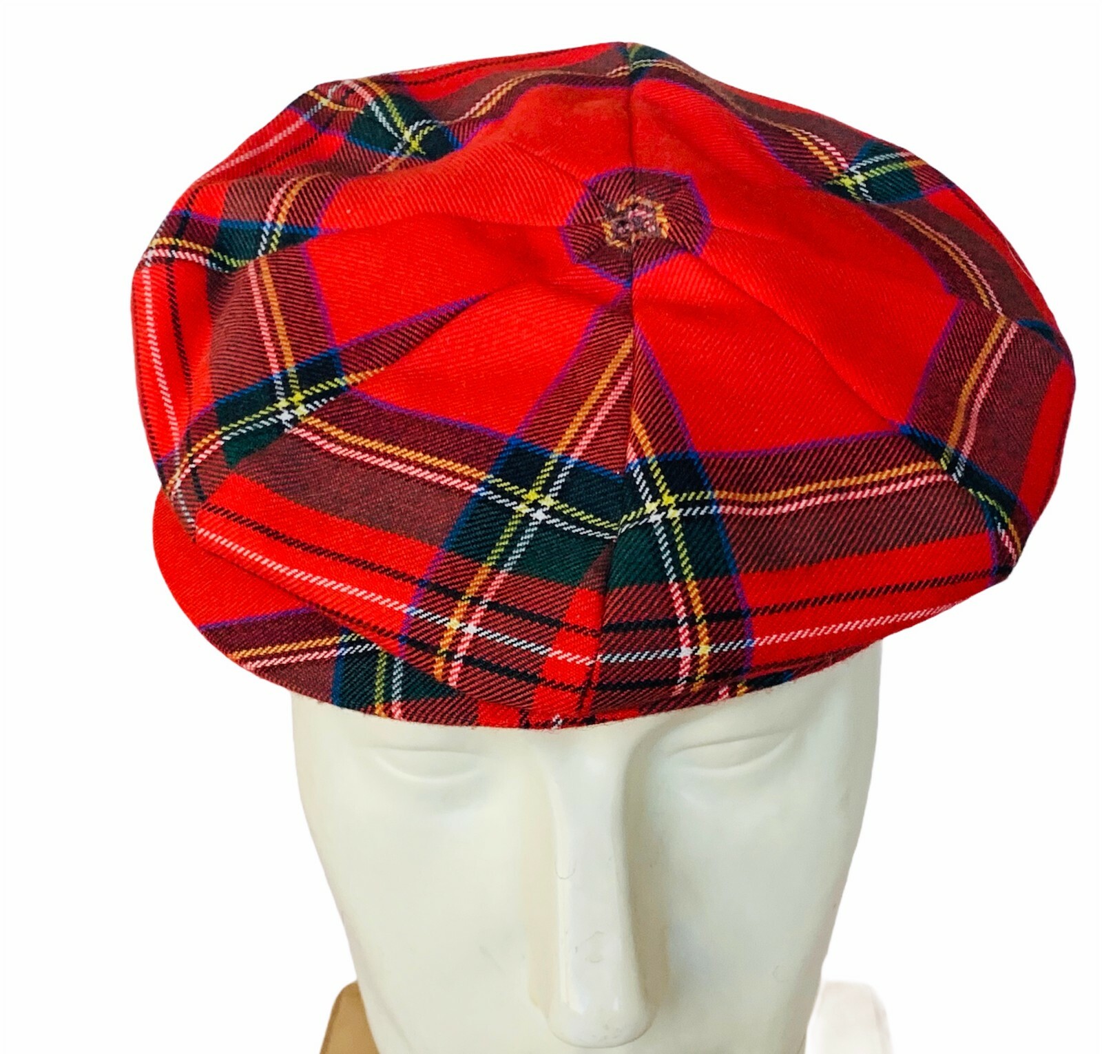 Scotland Golf Hat Cap Vtg UK red plaid check Small United Kingdom kilt bag pipes