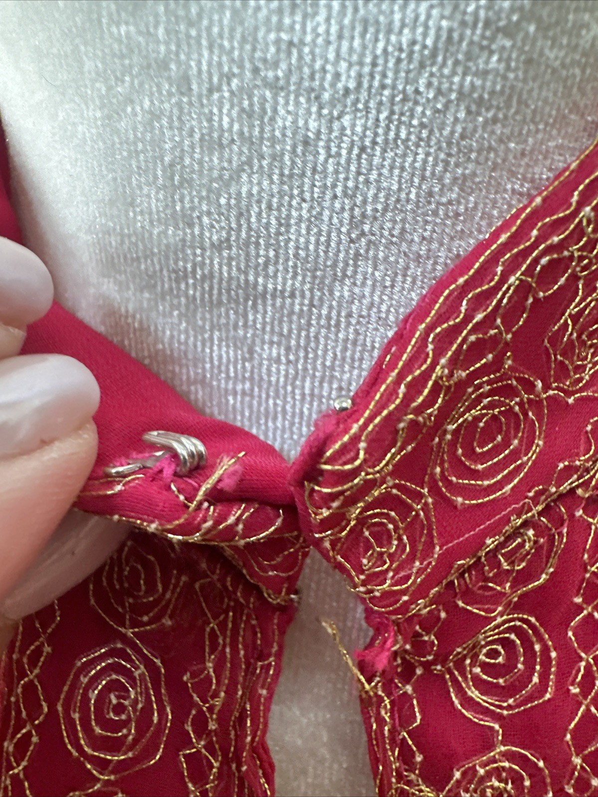 Jack Bryan NWT 70s Raspberry Pink Voile & Gold Embroidery Blouson Maxi Dress S