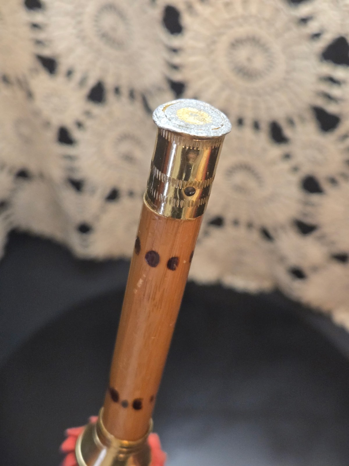 Vintage YSL Parasol Umbrella, Bamboo Wood Handle/Shaft, Metal Collar