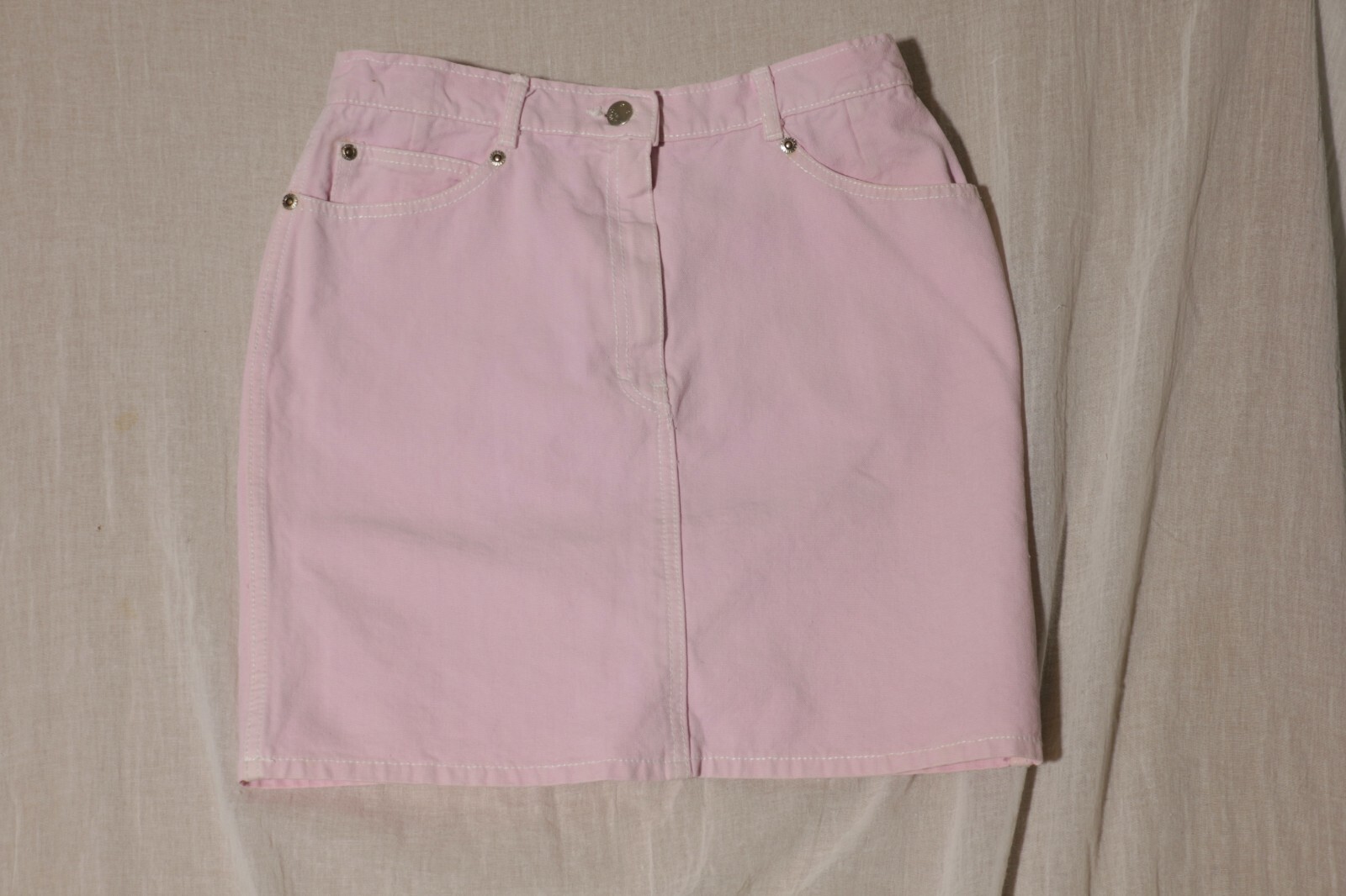 Vintage 80s Fiorucci Jean Skirt | 90s Denim Mini Skirt | Pastel Pink High Waist