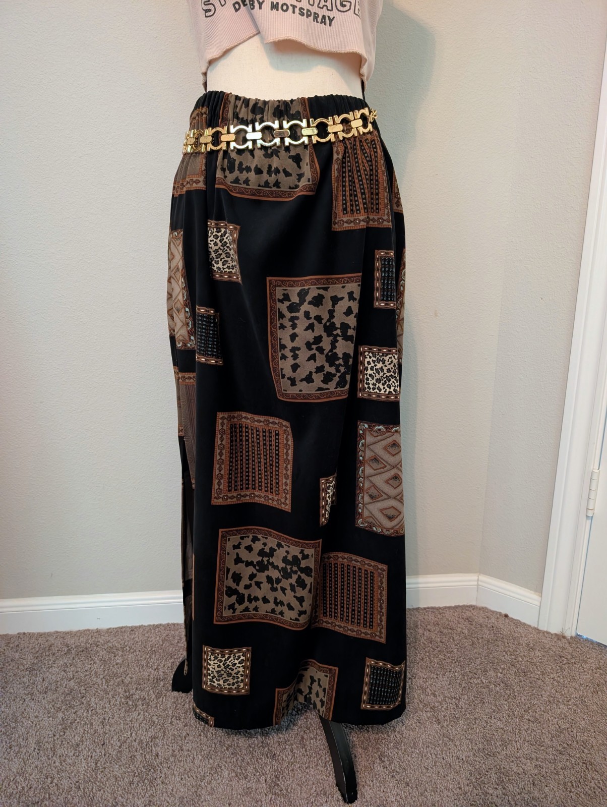 Vtg handmade 90s/Y2K earth toned animal print maxi SKIRT earth toned Cheetah