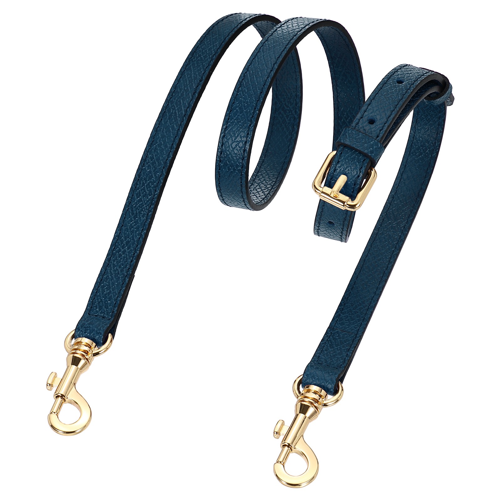 Leather strap for bag, 95-115 cm shoulder strap (dark blue, gold buckle)