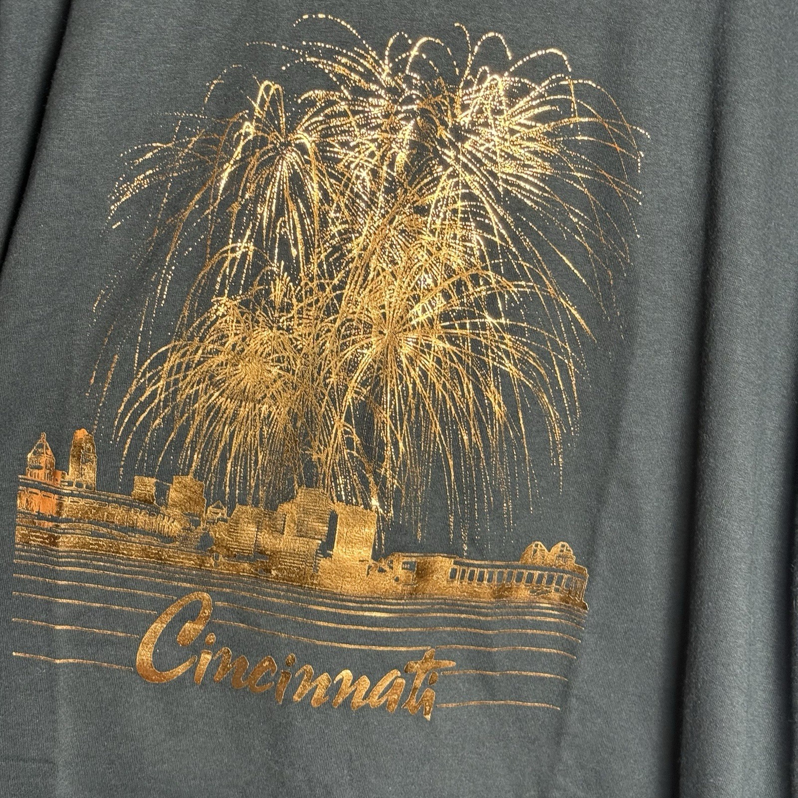 Vintage Screen Stars Best Cincinnati Fireworks T Shirt XXXL Black Gold Made USA