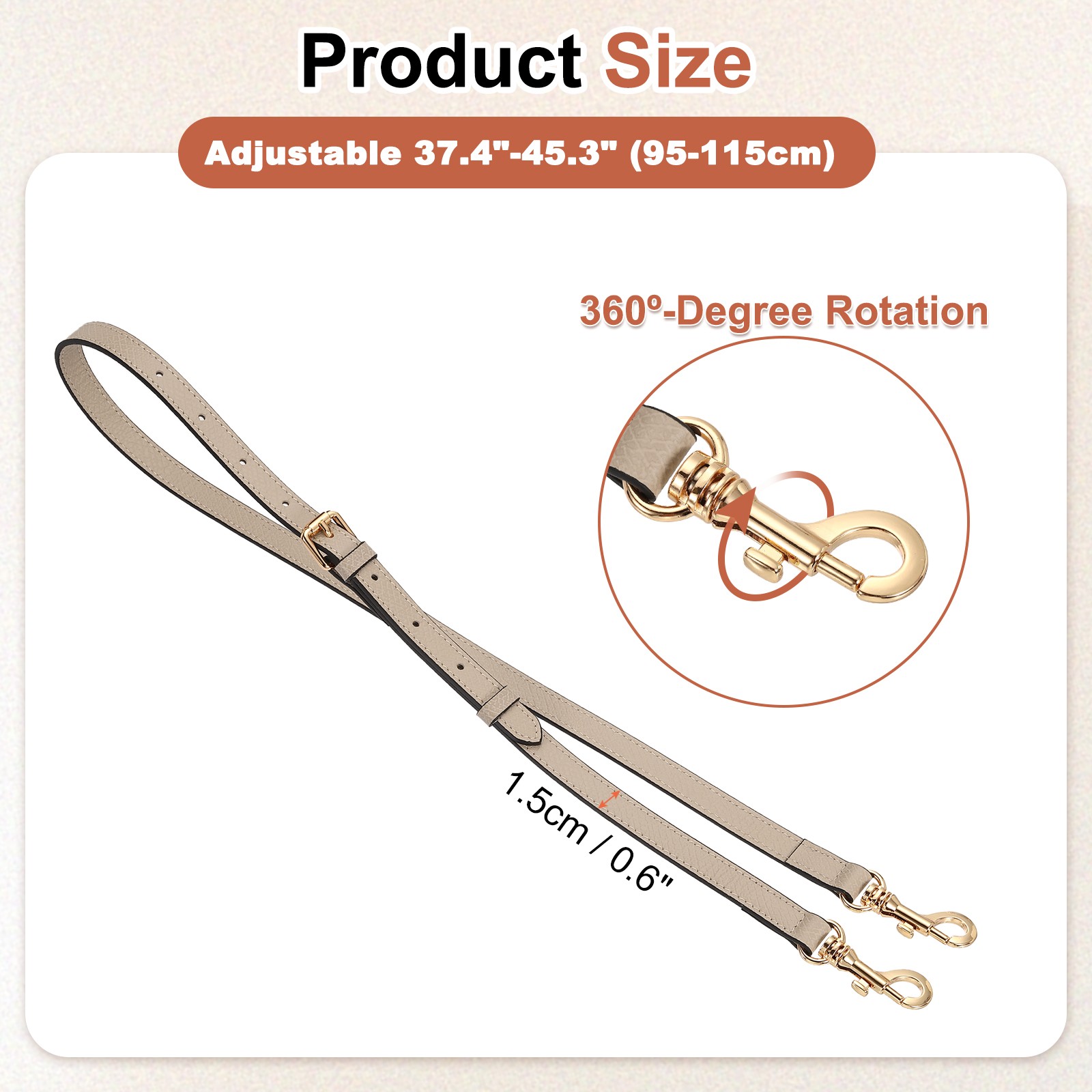 Leather Bag Strap, 95-115cm Adjustable with Gold Buckle (Pink)