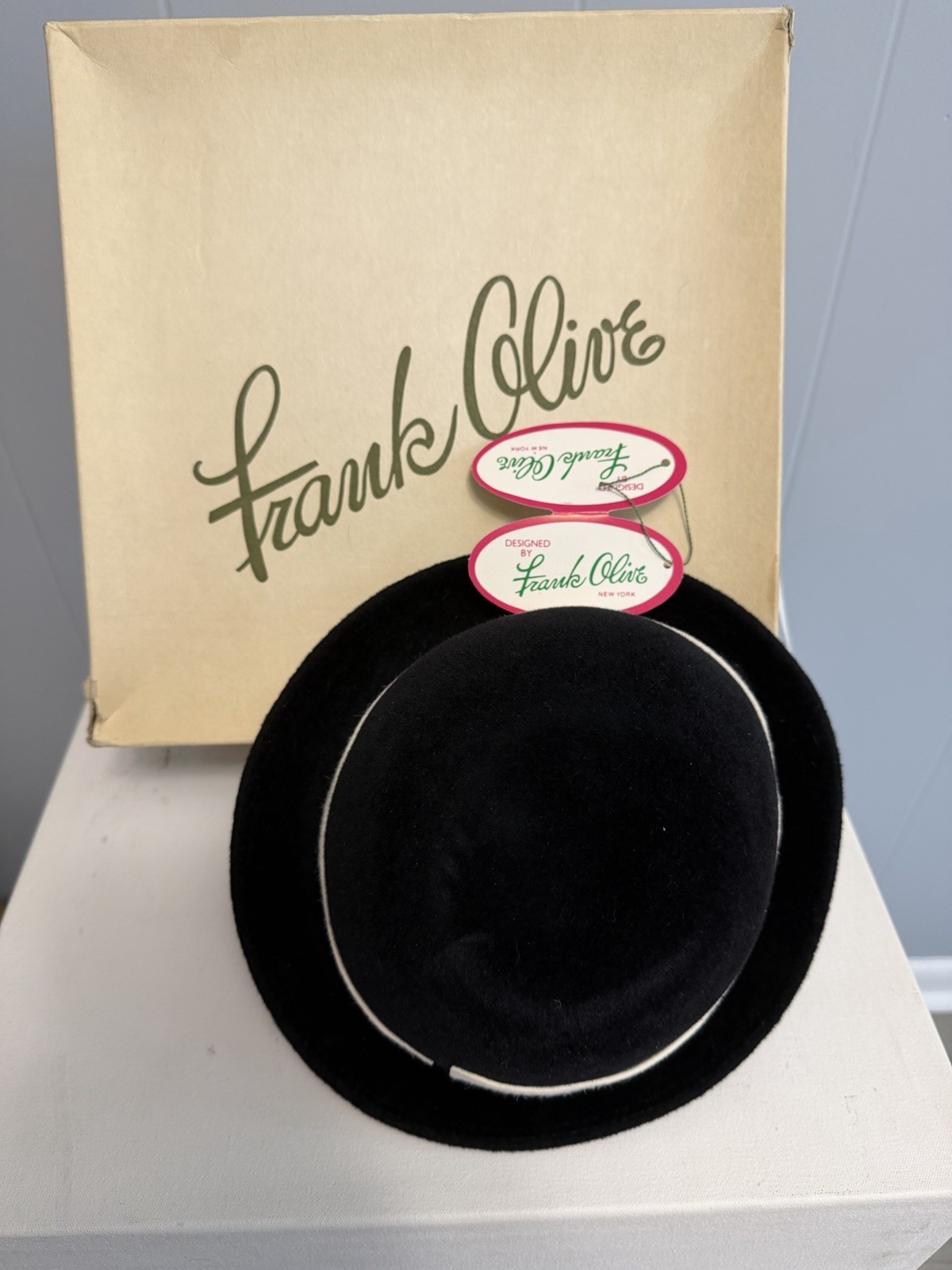Frank Olive Vintage Art Deco Style Hat Black And White With Original Box