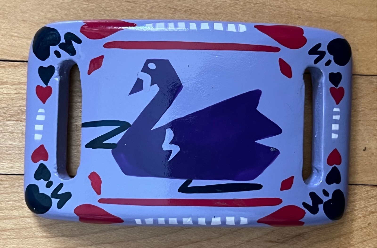 VTG Handcrafted Wooden Purple Swan Belt Rectangle 4 x 2.5 inches