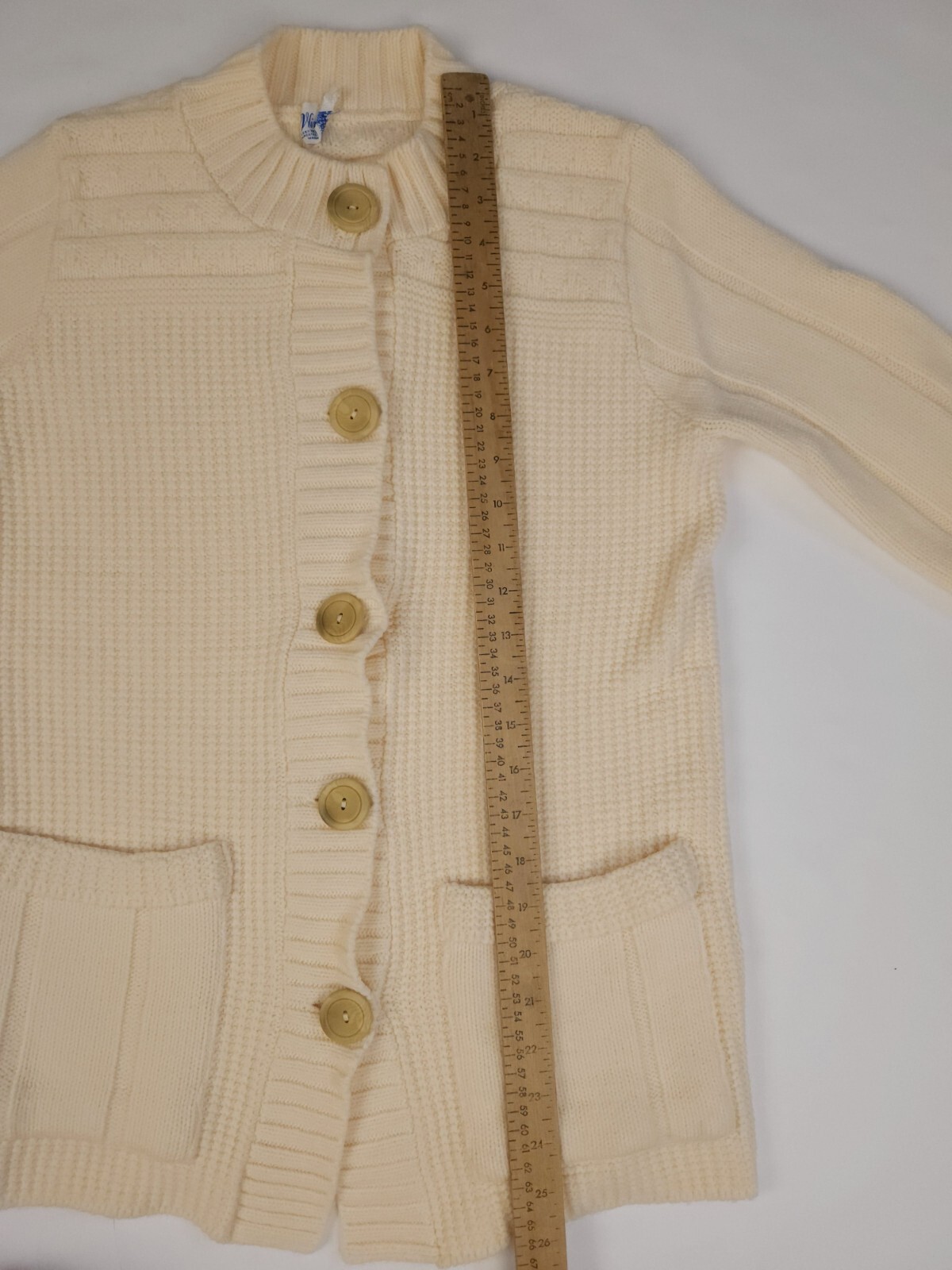 Wintuk Cardigan Vintage 70s Ivory Orlon Acrylic Knit Sweater Women’s Small