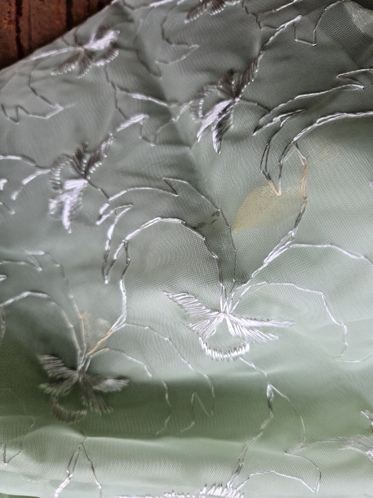 Vtg 1950’s Green Embroidered Nylon TEEN Party Dress Crinoline/Skirt PROM w/BOW