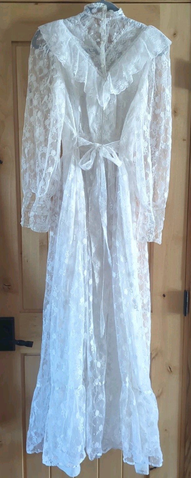Vintage White Lace Dress Wedding Dress Handmade Prairie Style