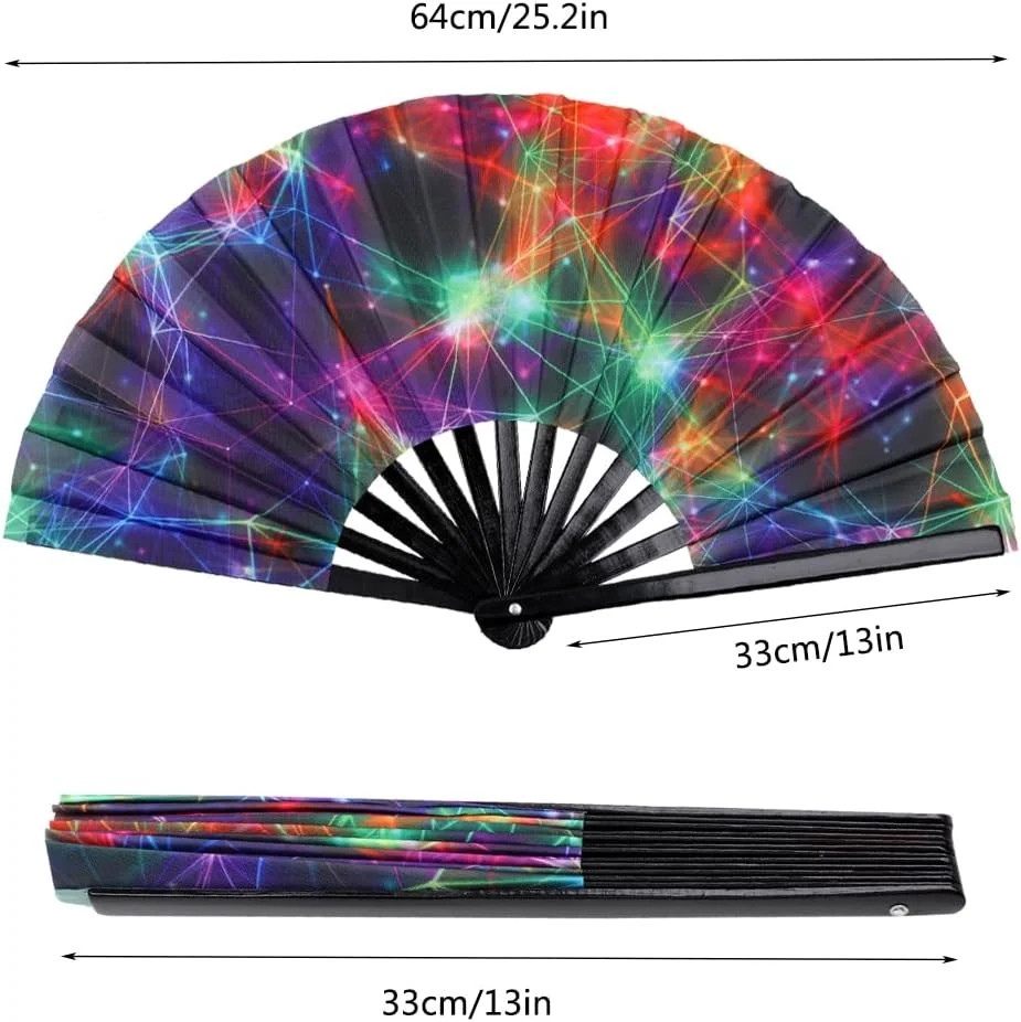 Bamboo Large Folding Fan, Rave Hand Fan Nylon-Cloth Kungfu Clack Folding Hand Fa