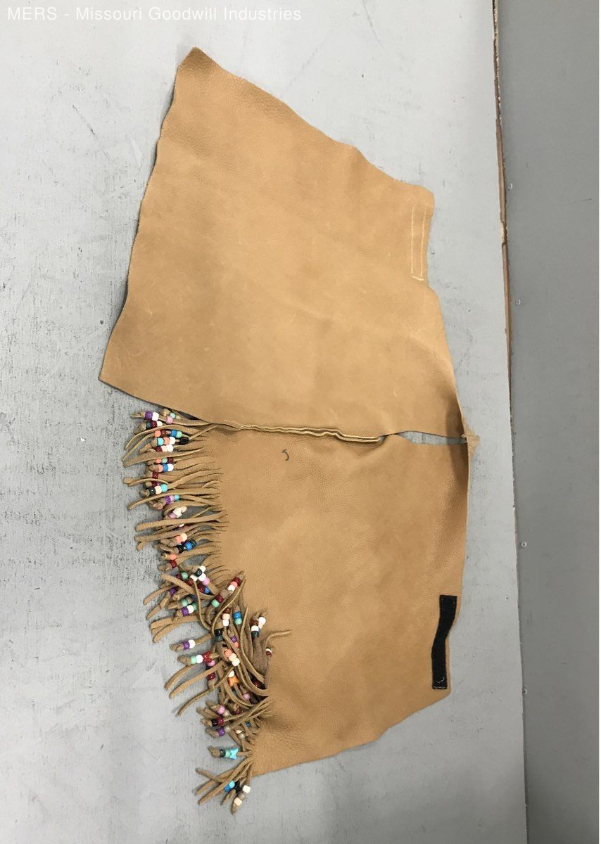 Vintage 90s Women’s Tan Suede Leather Fringed Beaded One Shoulder Top