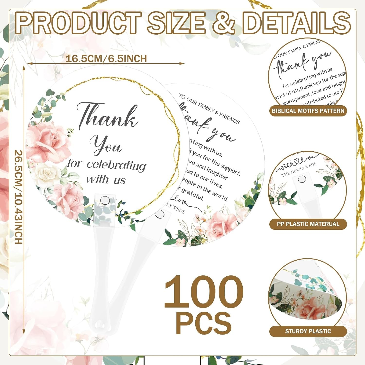 100 Pcs Wedding Hand Fans for Guests Bulk Decorative Plastic Handheld Wedding