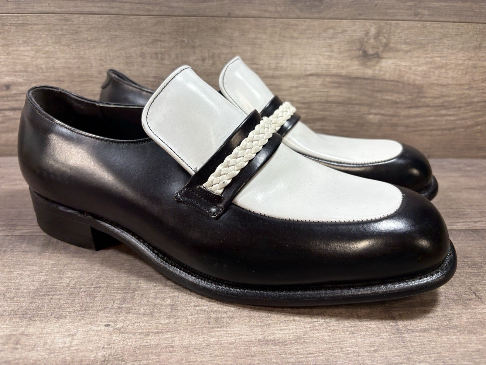 Mason Shoe Company Black White Loafers 1970s 2 Tone Disco Shoes Mens Size 11.5 E