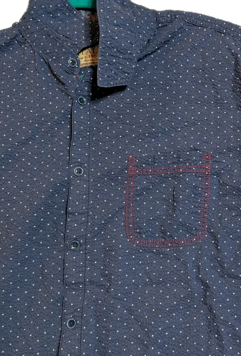 Vintage Italia 1958 Blue Polka‑Dot Cotton Shirt Contrast Trim Retro Y2K Size XL