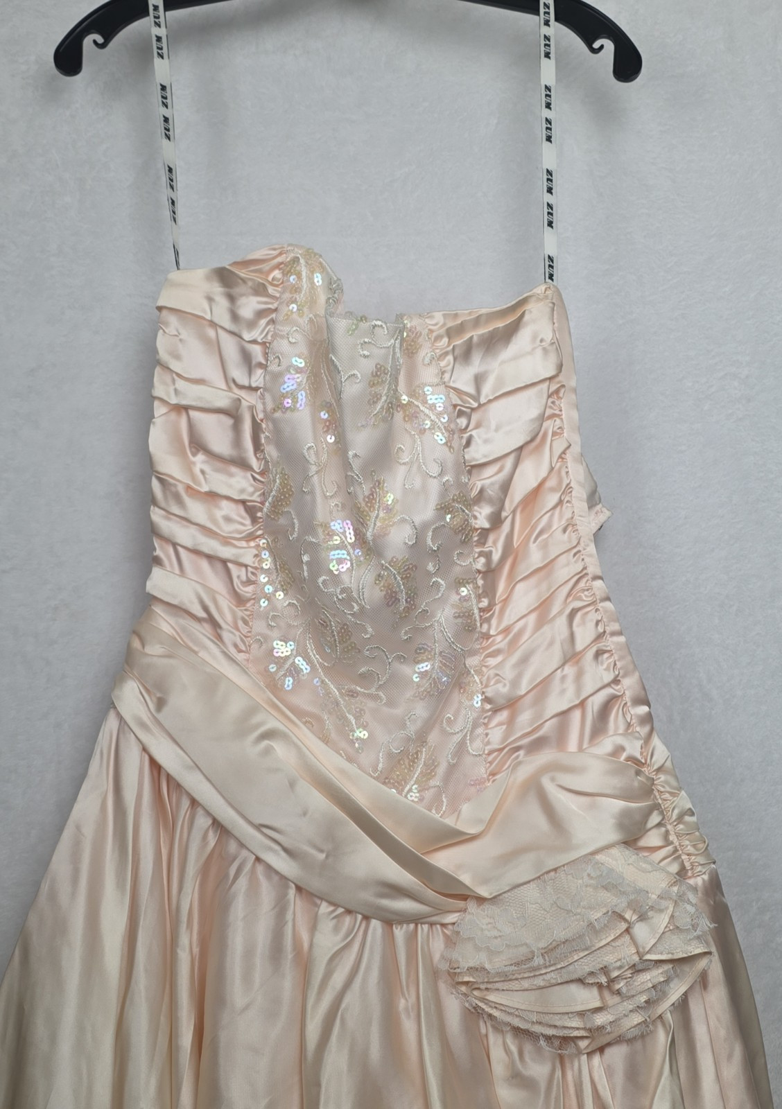 VTG 80s Zum Zum Pink Lace Jacquard Strapless Corset Prom Dress Asymmetrical Tier