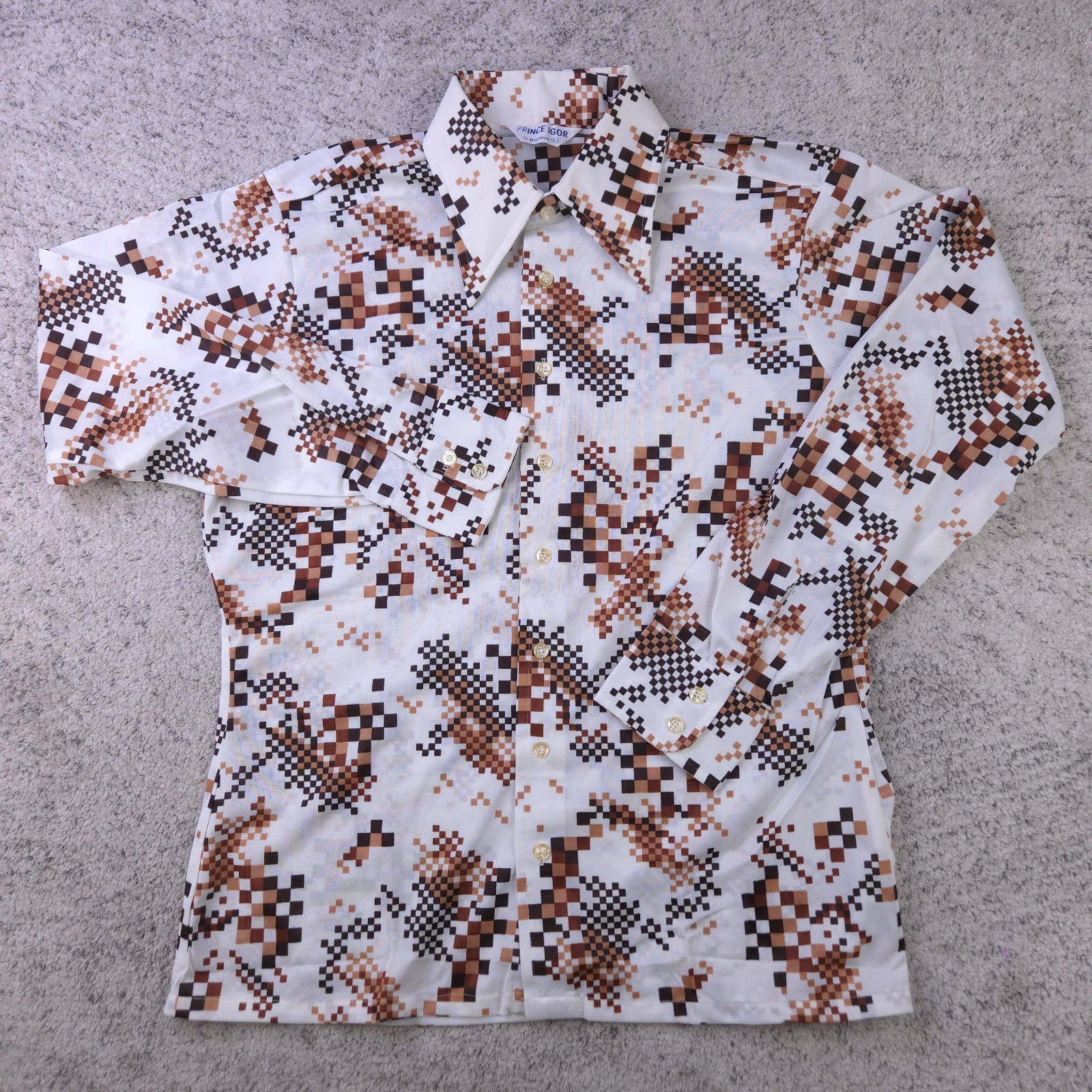 VTG Disco Shirt Mens Large Prince Igor Dagger Collar Long Sleeve Button White