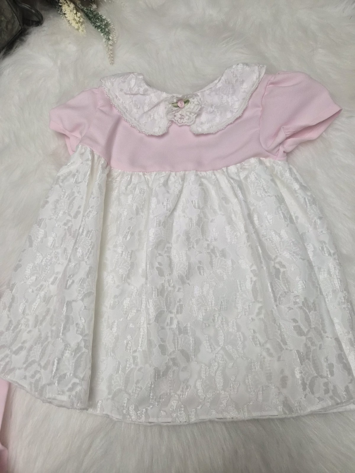 Vintage 3 pcs Baby Girl Dress Outfit Rose Cottage Size 12m Pink
