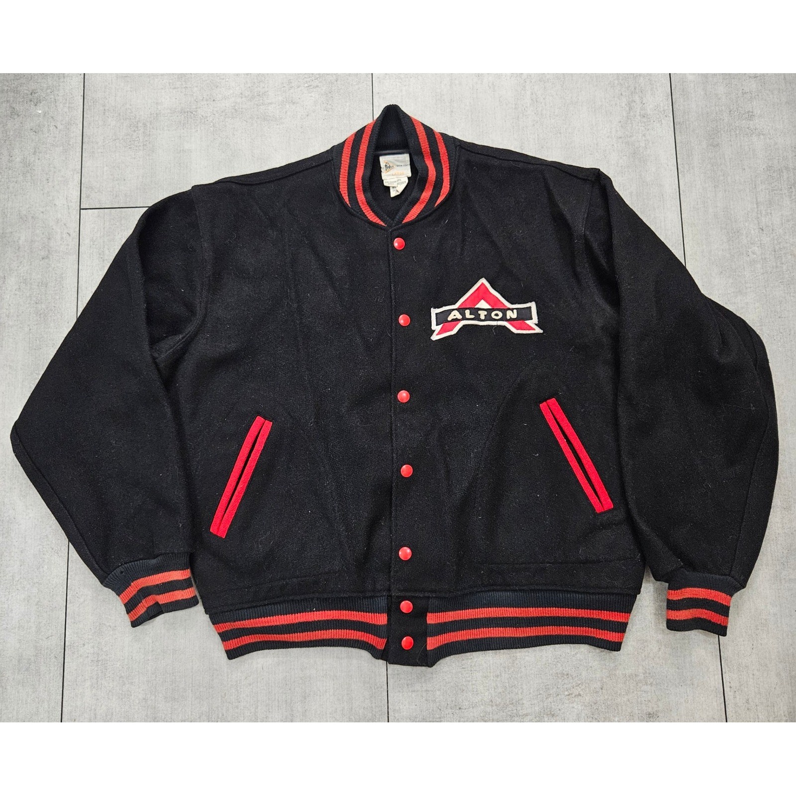 Vintage Felco New York Wool Varsity Jacket Mens Large Black Red Alton Letterman