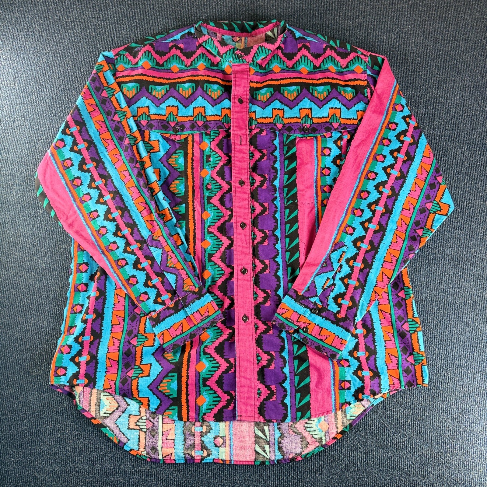 Vintage Frontier Series Southwestern Geometric Button Down Shirt Pink Purple XL