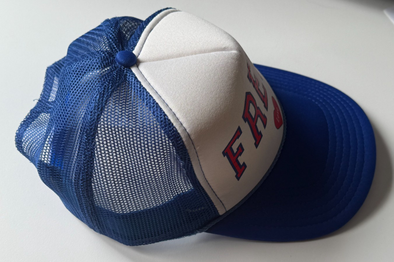 OTTO Fresh Love Heart Foam Trucker Hat Blue White Snapback Mesh Retro Cap VTG