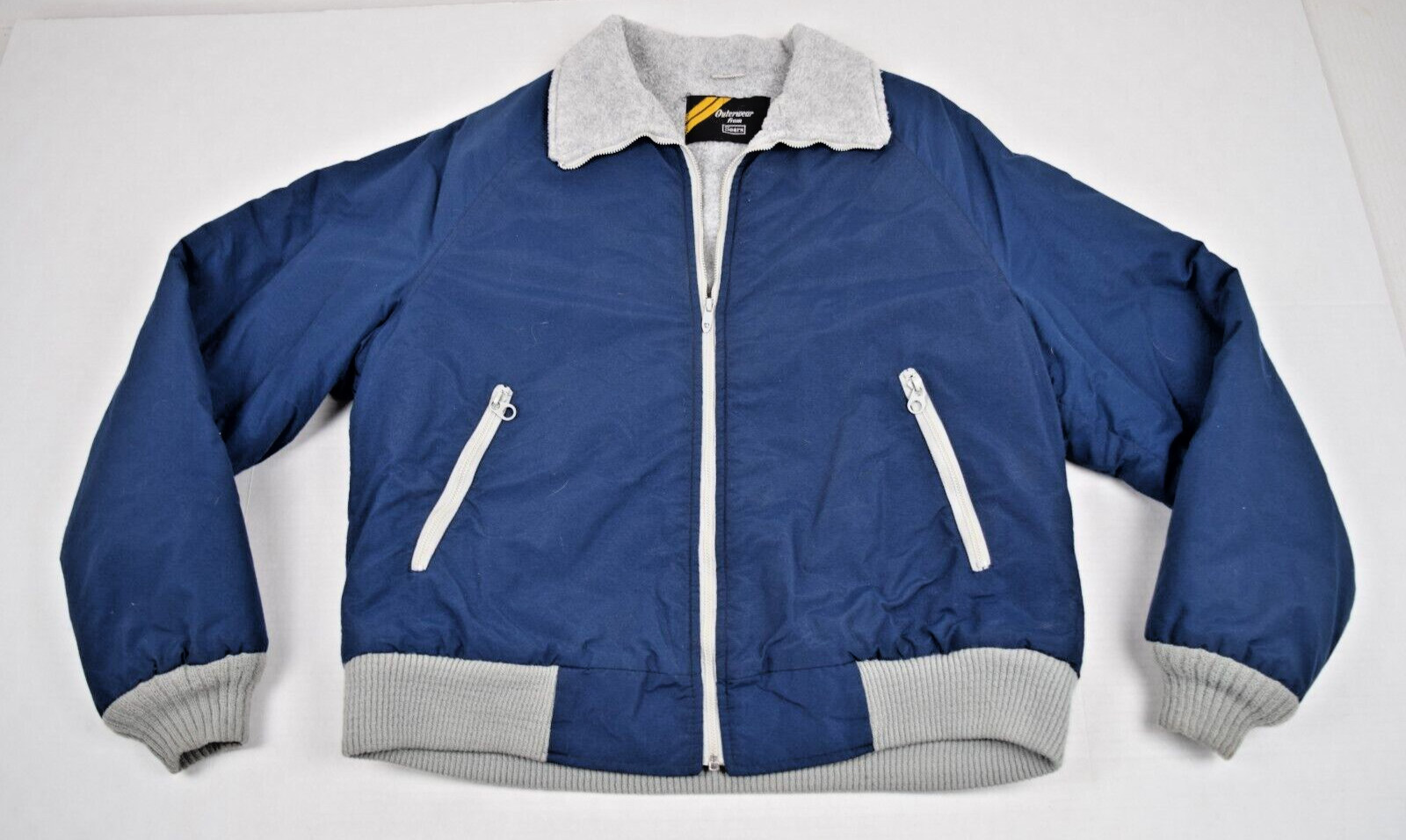 Vintage Sears Outerwear Jacket Size M/L 70s Navy Blue Gray Polarfleece Lined