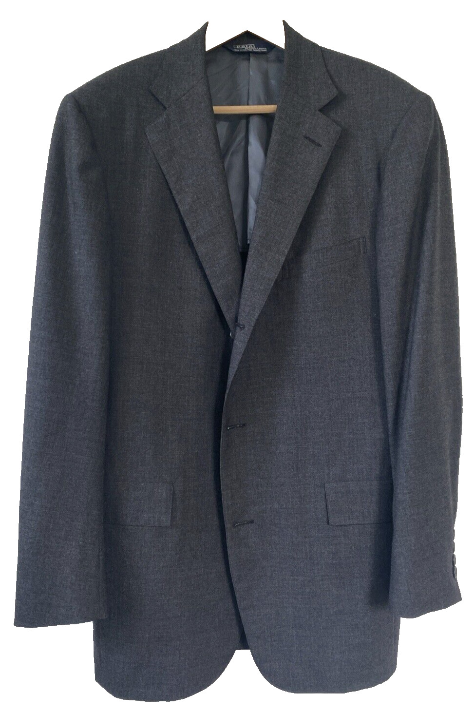 POLO Ralph Lauren Vtg 80s 90s 3 Roll 2 Gray Wool Flannel Jacket 41L Blazer