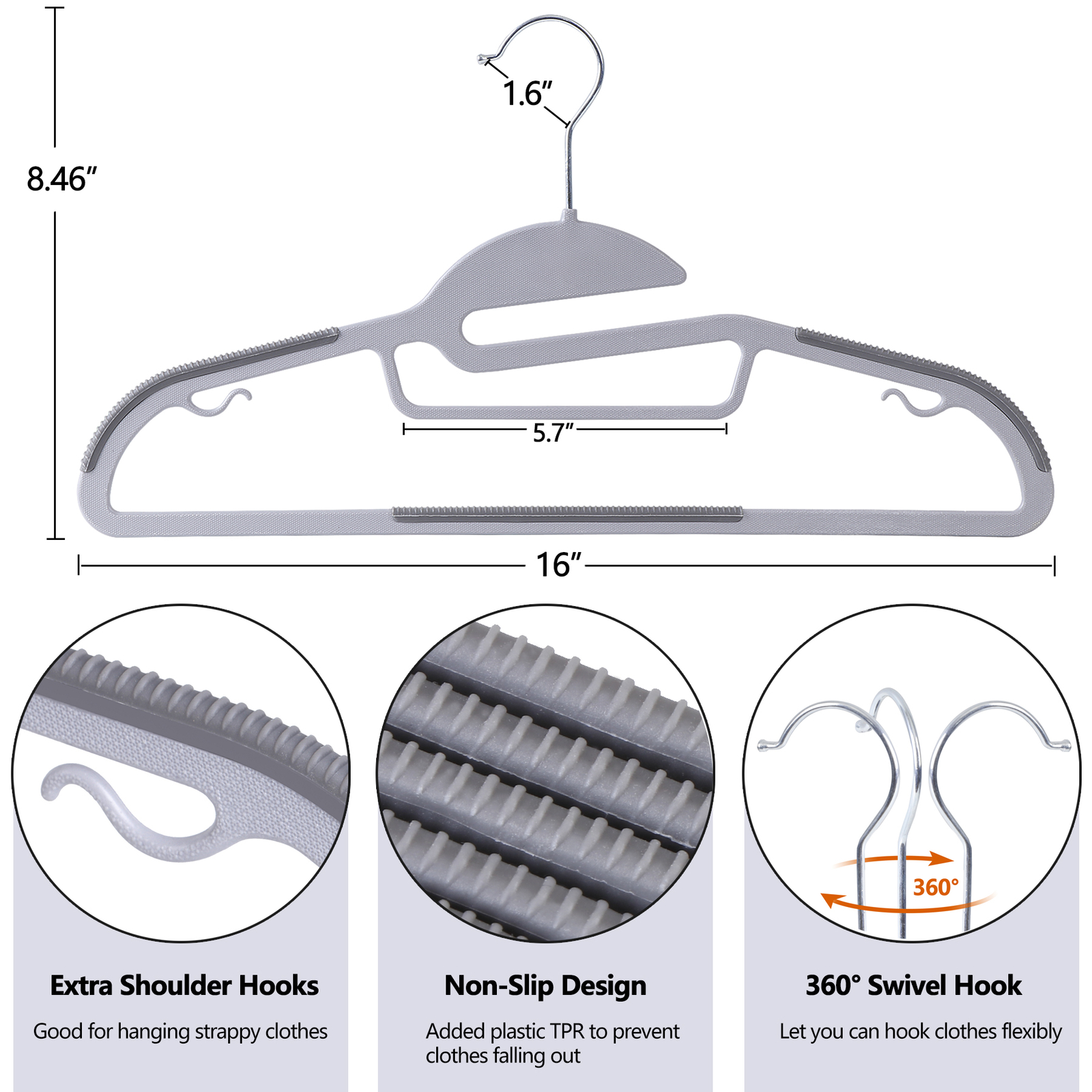 50 Pack Plastic Hangers Heavy Duty Non-Slip Clothes Hangers w/360° Swivel Hook