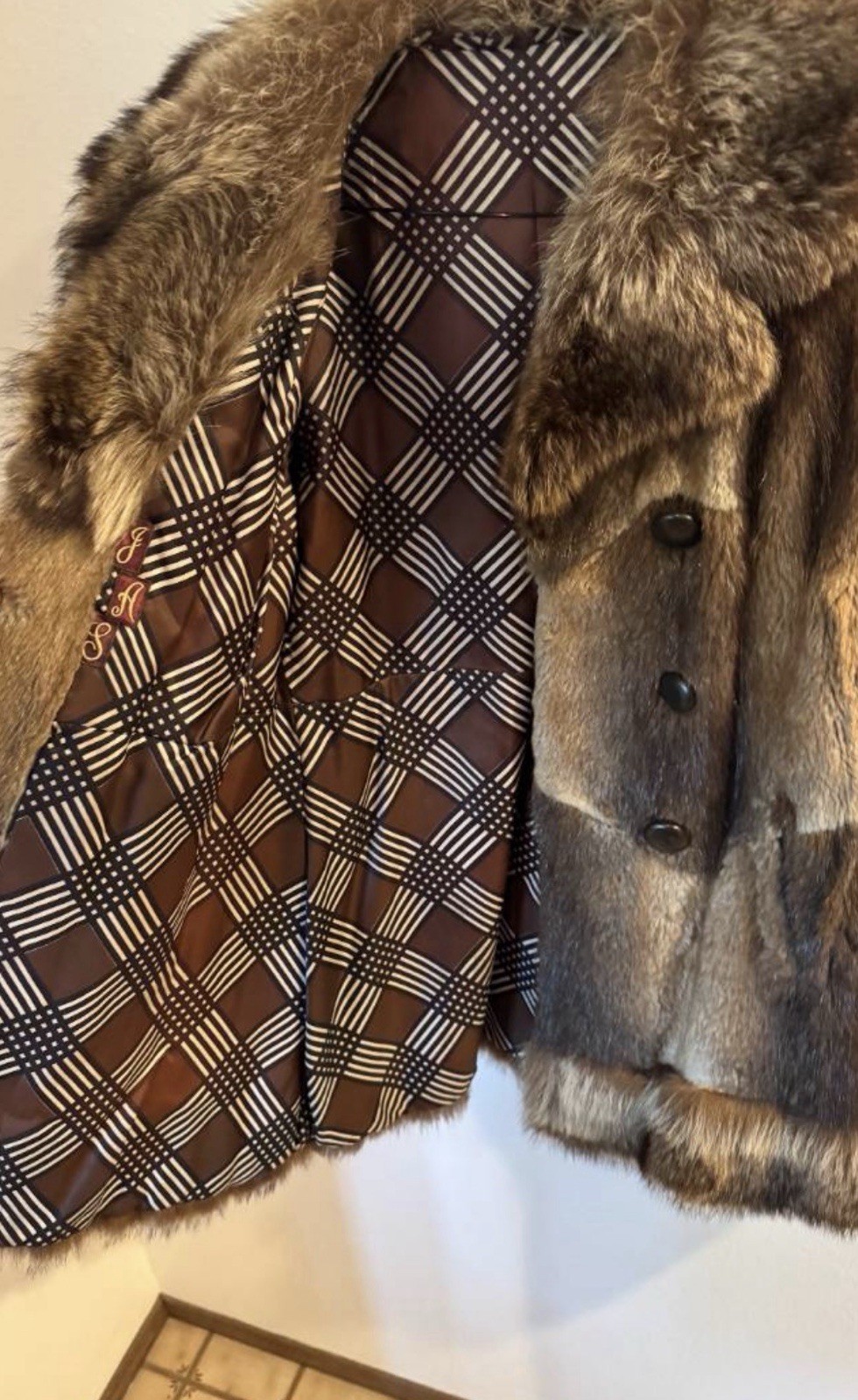 Vintage Genuine Patchwork Mink Fur Coat Fox Fur Shawl Collar Double Breasted