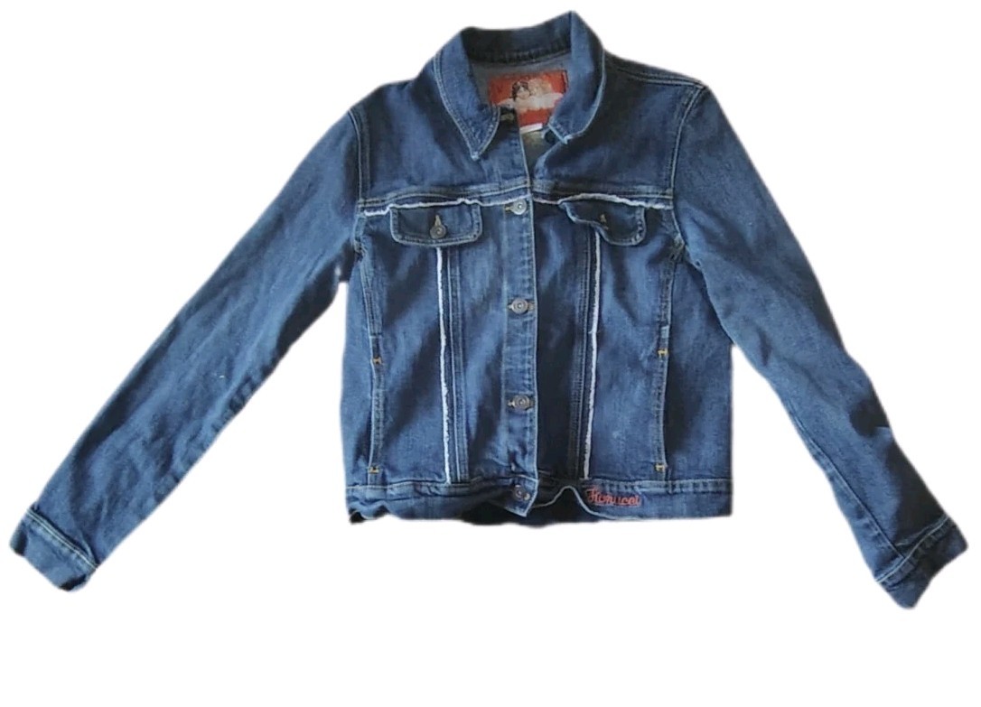 VTG FIORUCCI Size Large Womens Blue Denim Jean Jacket Embroidered Phoenix
