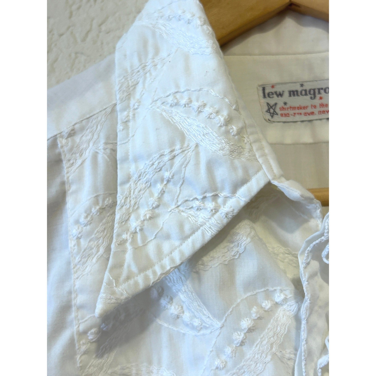 Vintage 70s Lew Magram Mens Tuxedo Shirt 15.5 White Ruffle Front Embroidered