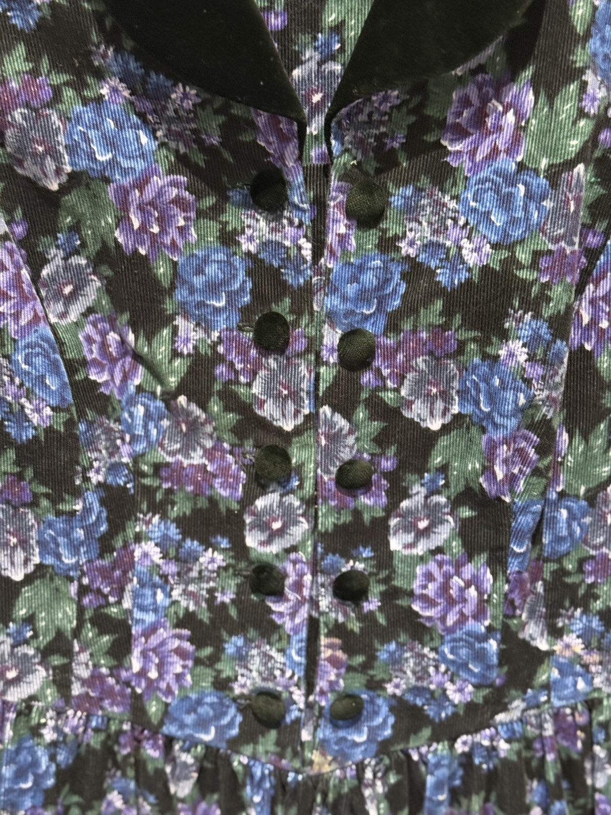 Vintage 1980s Laura Ashley Floral Corduroy Dress | Velvet Collar | Made in GB