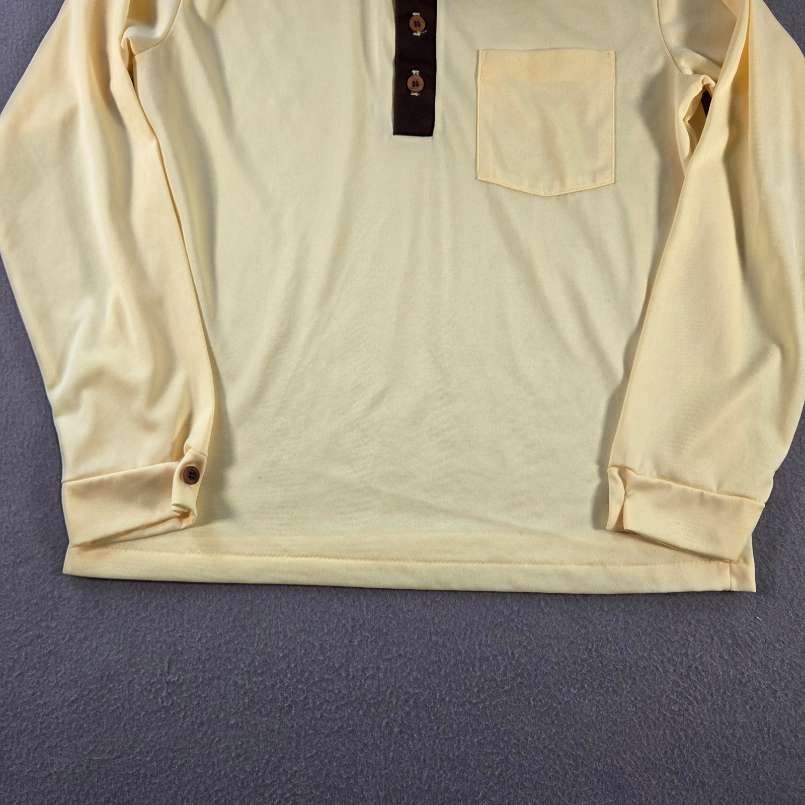 Vintage 70s Shirt Mens Medium Yellow Long Sleeve Polo Daggar Collar Smoker David