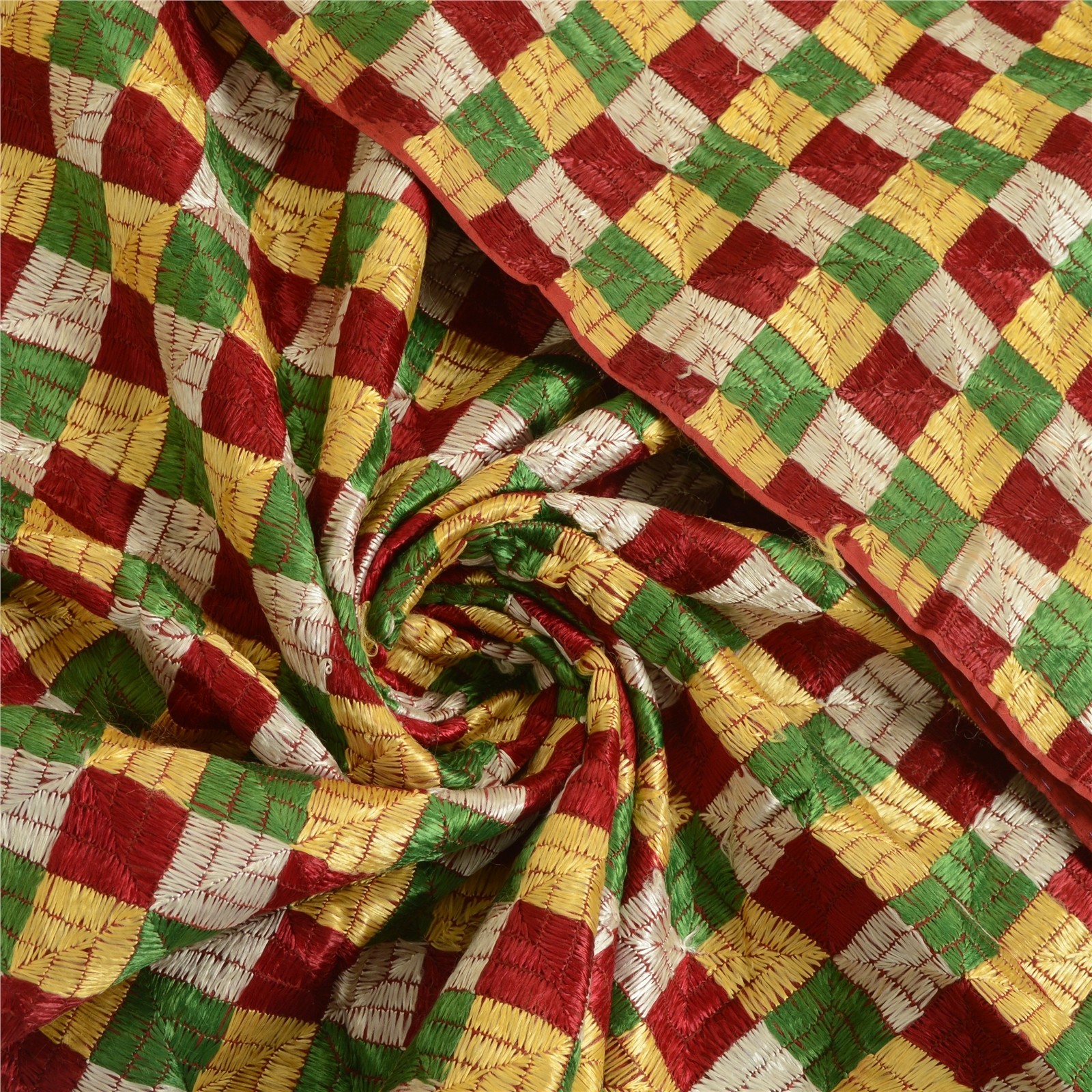Sanskriti Vintage Hand Embroidered Blend Cotton Dupatta Bagh Phulkari Wrap Stole