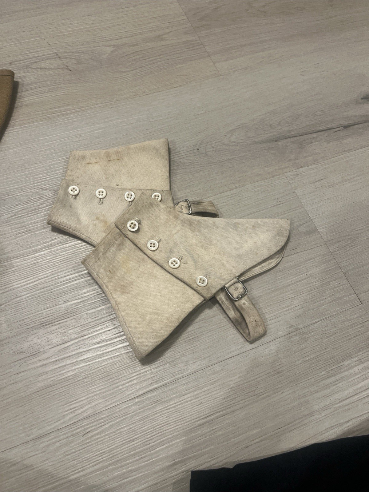 Antique White Canvas Spats 4Button Shoe Covers Gatsby Costume Steampunk VERY OLD
