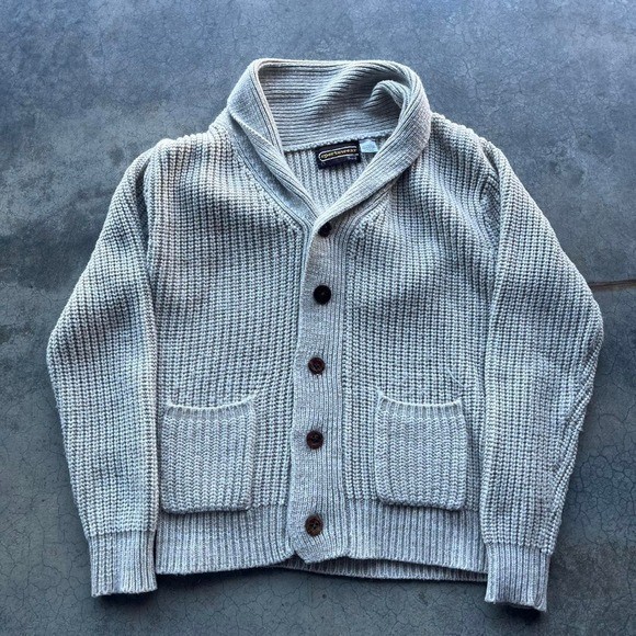 Vintage 80s sears grey knit cardigan with pockets and buttons Large