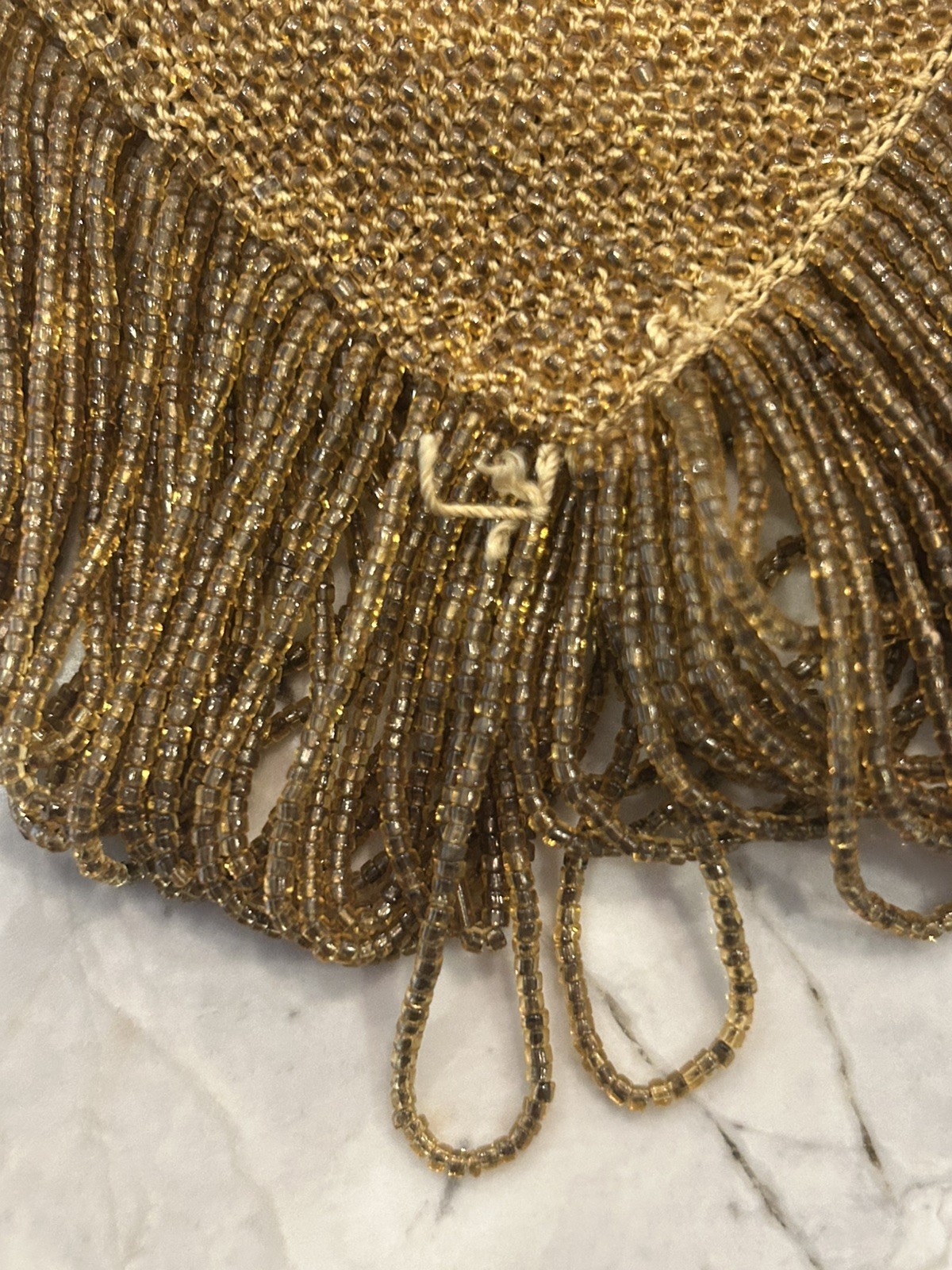 Antique Art Deco Gold Filigree Frame Amber Bead Fringe Silk Lined Flapper Purse