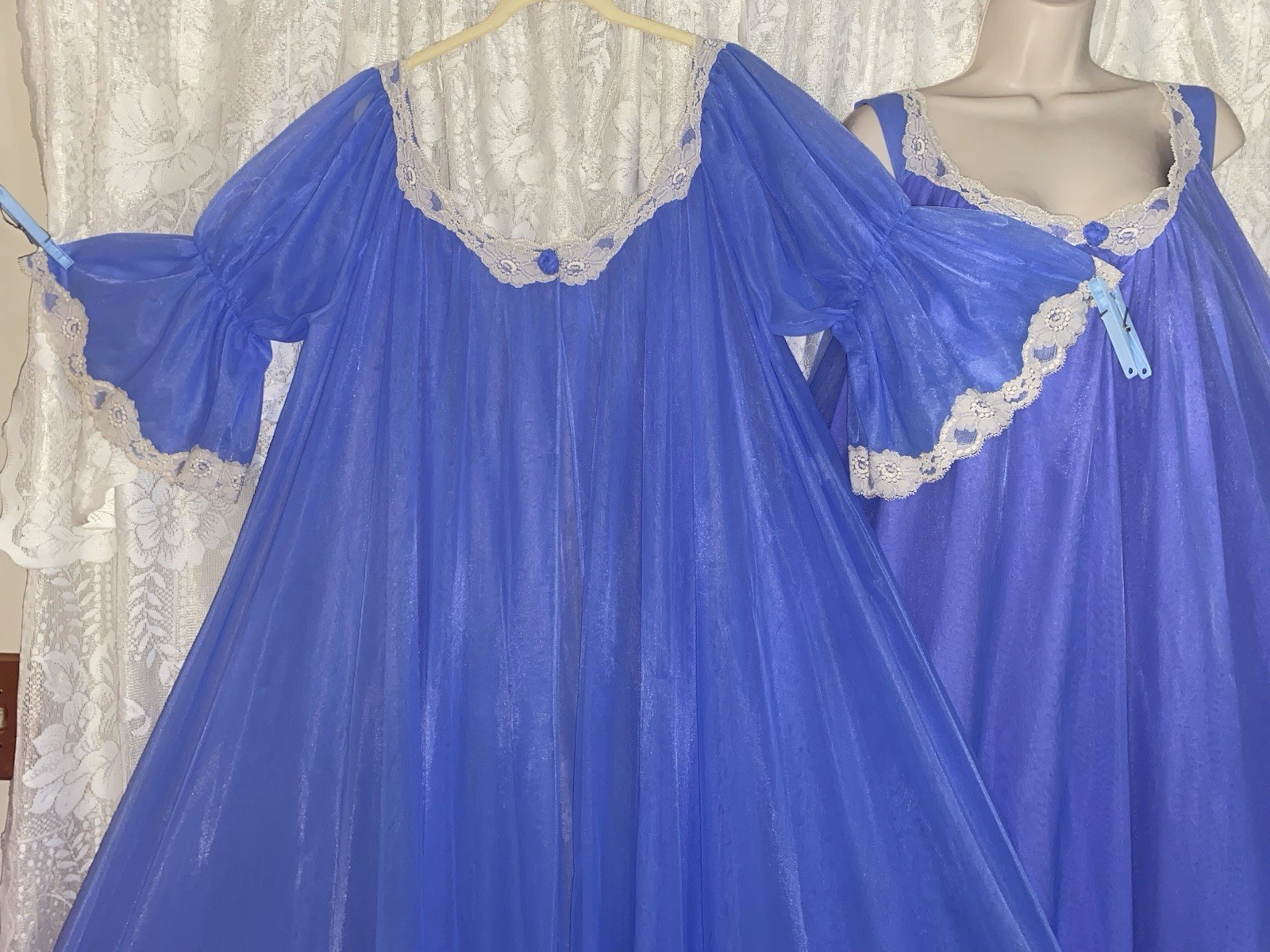 VTG 3X+ INTIME Lane Bryant PERIWINKLE Blue 4 lyr Peignoir Robe Nightgown Set