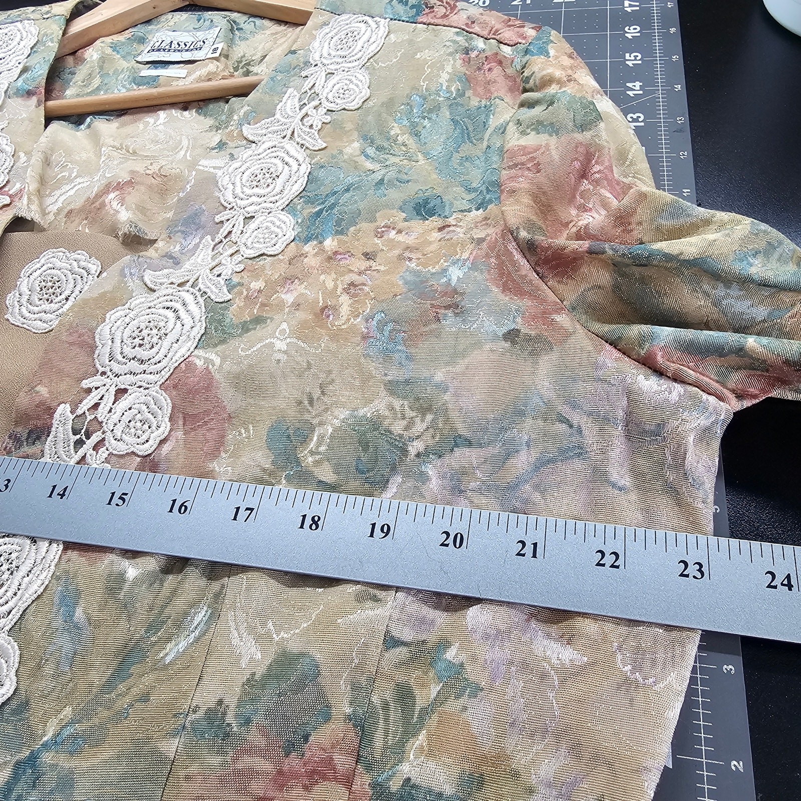 Vintage Classics Blazer Womens Size 18 Beige Lace Cottagecore Preppy Floral