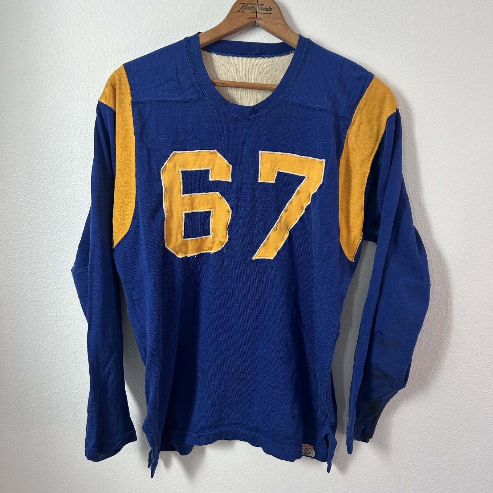 Vintage Sand Knit Durene Football Jersey Mens #67 Size 44 Mens 50s Embroidered