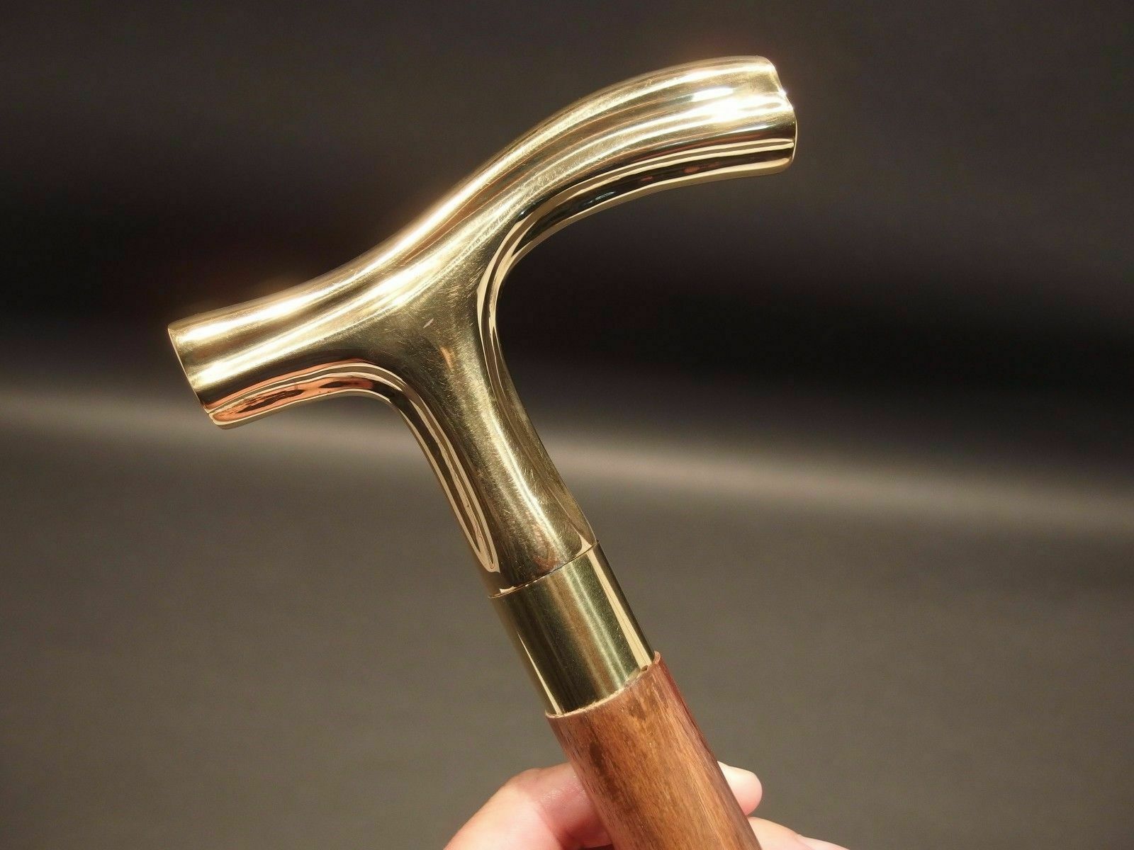 Brass Derby Head Handle Antique Victorian Wooden Walking Stick Vintage Cane Gift