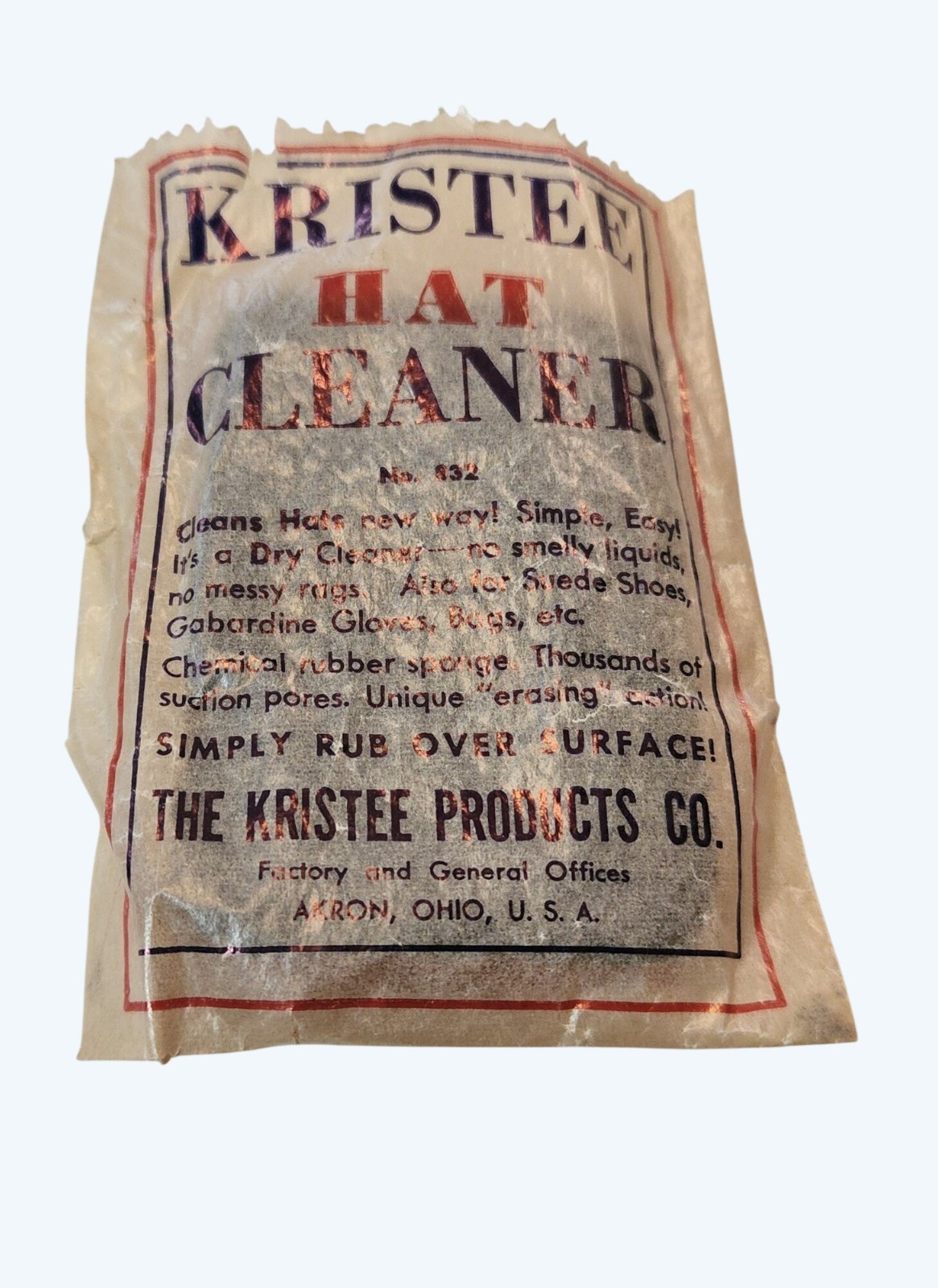 Vintage Kristee Hat Cleaner No. 432 Rubber Sponge For Hats & Suede Shoes