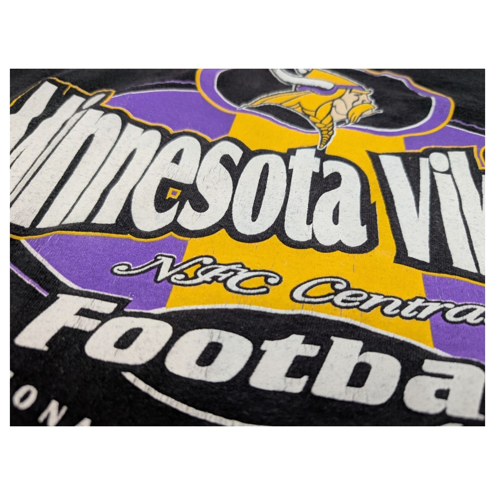 NFL Minnesota Vikings NFC Central Vintage 90s Black T-Shirt Size L Logo 7