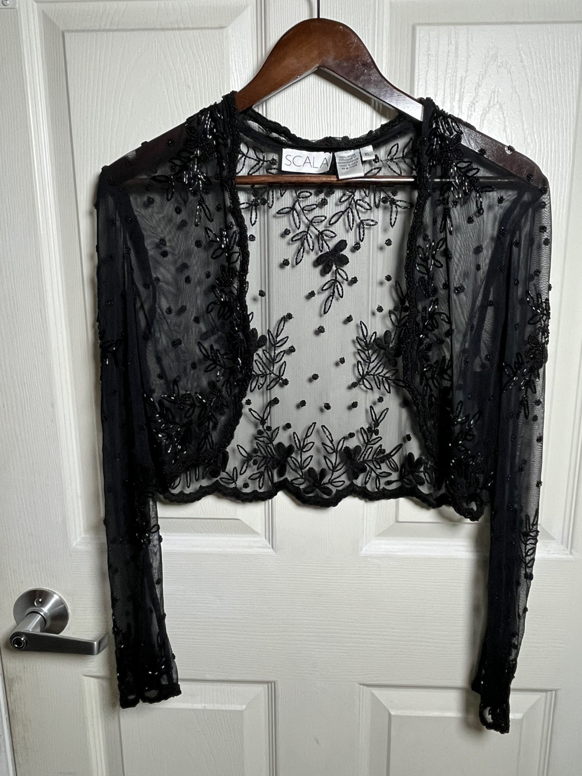 Vintage Scala Beaded Shawl Womens XL Black Evening Formal Whimsigoth Fairy Goth