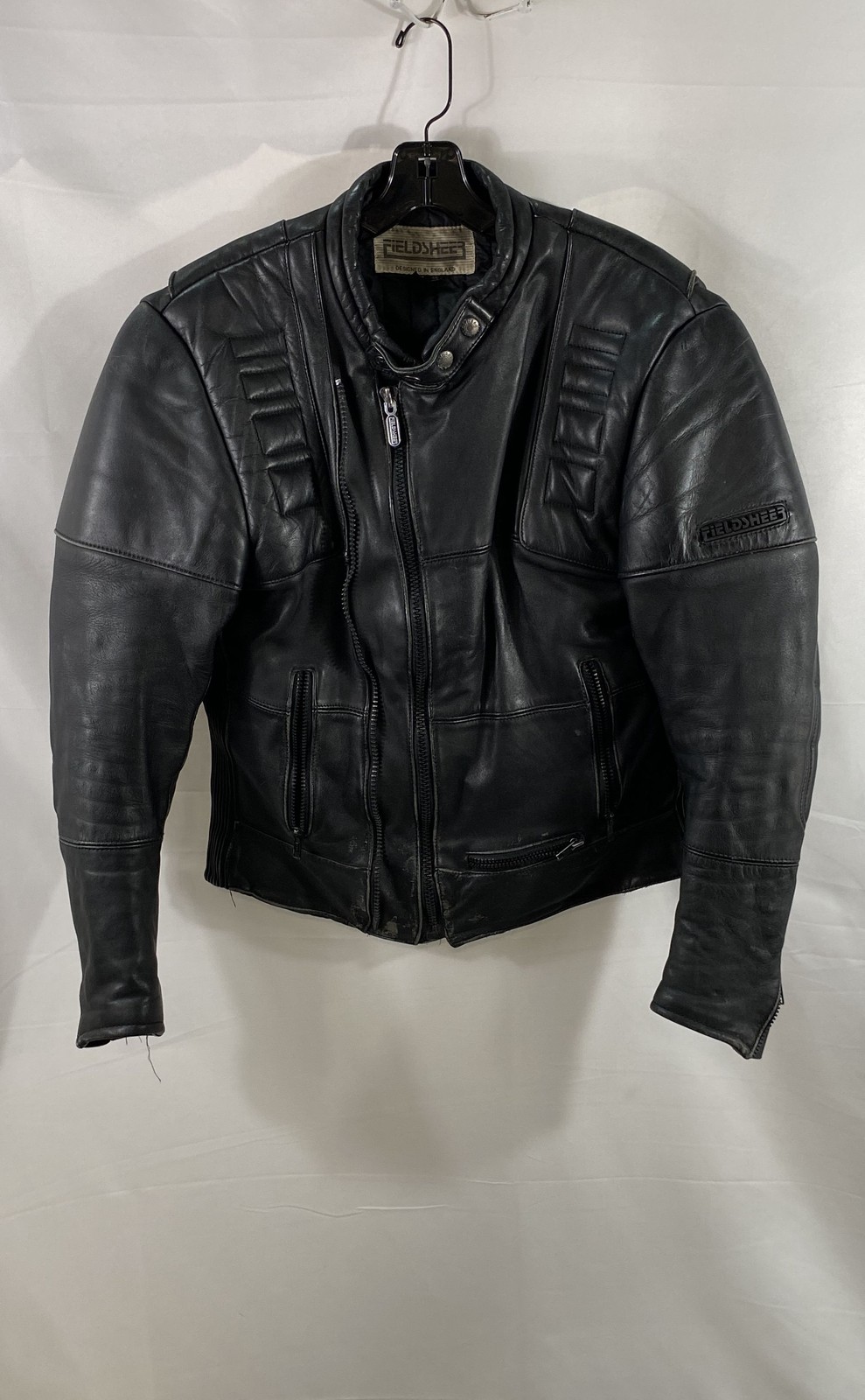 Vintage 90s Fieldsheer Padded Biker Motorcycle Leather Jacket Sz 46